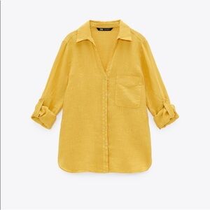 Zara Yellow Linen Shirt NWT